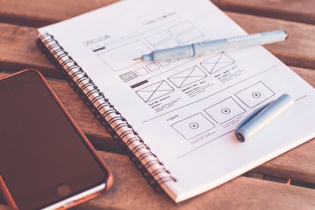 Drawing of design and layouts on a paper
